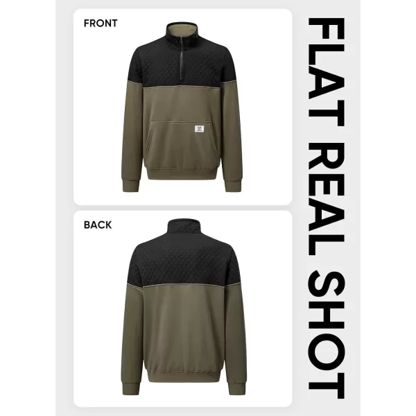 JMIERR Men's Quarter Zip Pullover Quilted Sweatshirt Pullover Long Sleeve Stand Collar Sweater Color Block Sweatshirt