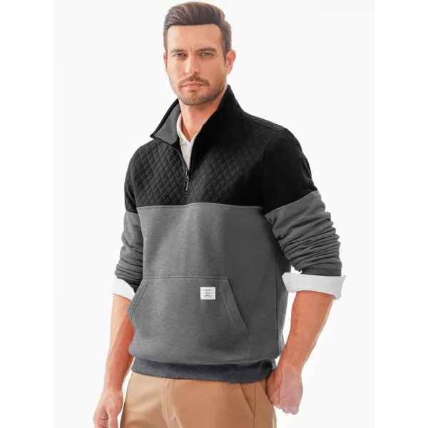 JMIERR Men's Quarter Zip Pullover Quilted Sweatshirt Pullover Long Sleeve Stand Collar Sweater Color Block Sweatshirt