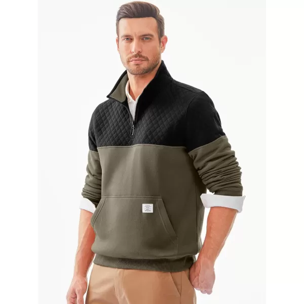 JMIERR Men's Quarter Zip Pullover Quilted Sweatshirt Pullover Long Sleeve Stand Collar Sweater Color Block Sweatshirt