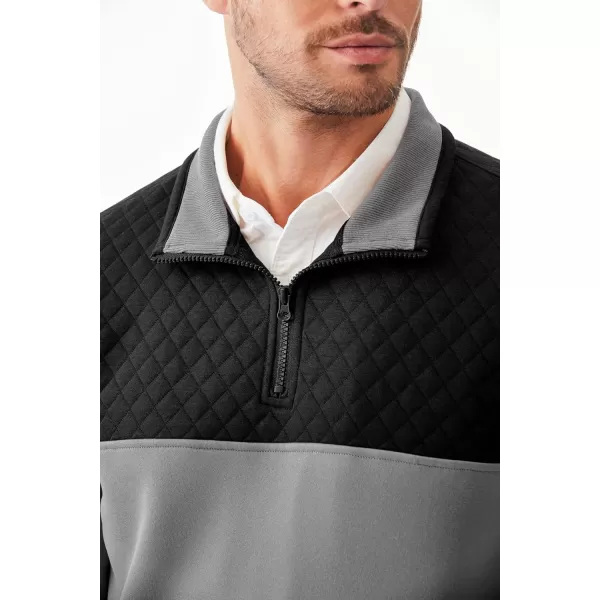 JMIERR Men's Quarter Zip Pullover Quilted Sweatshirt Pullover Long Sleeve Stand Collar Sweater Color Block Sweatshirt
