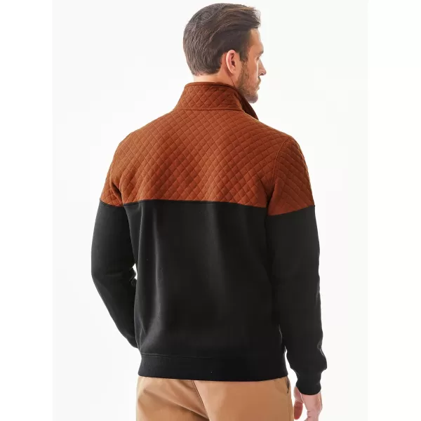 JMIERR Men's Quarter Zip Pullover Quilted Sweatshirt Pullover Long Sleeve Stand Collar Sweater Color Block Sweatshirt