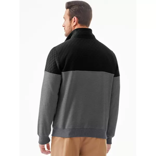 JMIERR Men's Quarter Zip Pullover Quilted Sweatshirt Pullover Long Sleeve Stand Collar Sweater Color Block Sweatshirt
