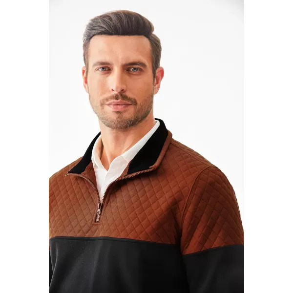 JMIERR Men's Quarter Zip Pullover Quilted Sweatshirt Pullover Long Sleeve Stand Collar Sweater Color Block Sweatshirt