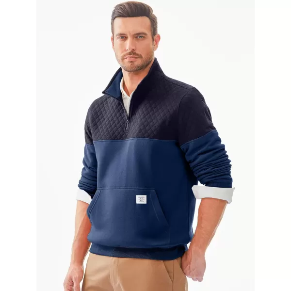 JMIERR Men's Quarter Zip Pullover Quilted Sweatshirt Pullover Long Sleeve Stand Collar Sweater Color Block Sweatshirt