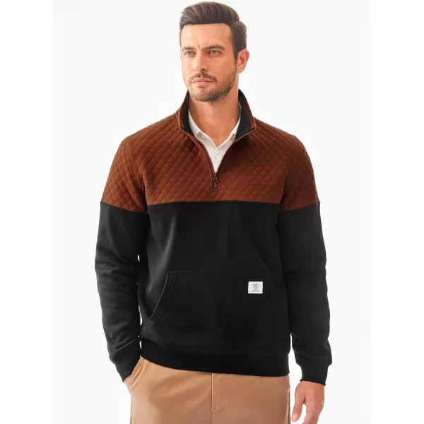 JMIERR Men's Quarter Zip Pullover Quilted Sweatshirt Pullover Long Sleeve Stand Collar Sweater Color Block Sweatshirt