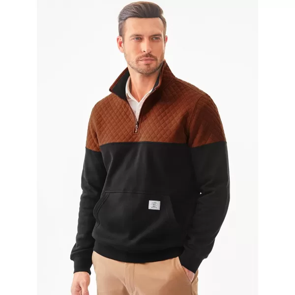 JMIERR Men's Quarter Zip Pullover Quilted Sweatshirt Pullover Long Sleeve Stand Collar Sweater Color Block Sweatshirt