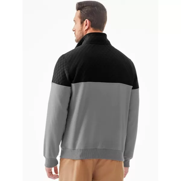 JMIERR Men's Quarter Zip Pullover Quilted Sweatshirt Pullover Long Sleeve Stand Collar Sweater Color Block Sweatshirt