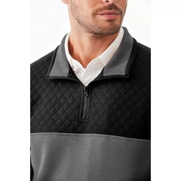 JMIERR Men's Quarter Zip Pullover Quilted Sweatshirt Pullover Long Sleeve Stand Collar Sweater Color Block Sweatshirt