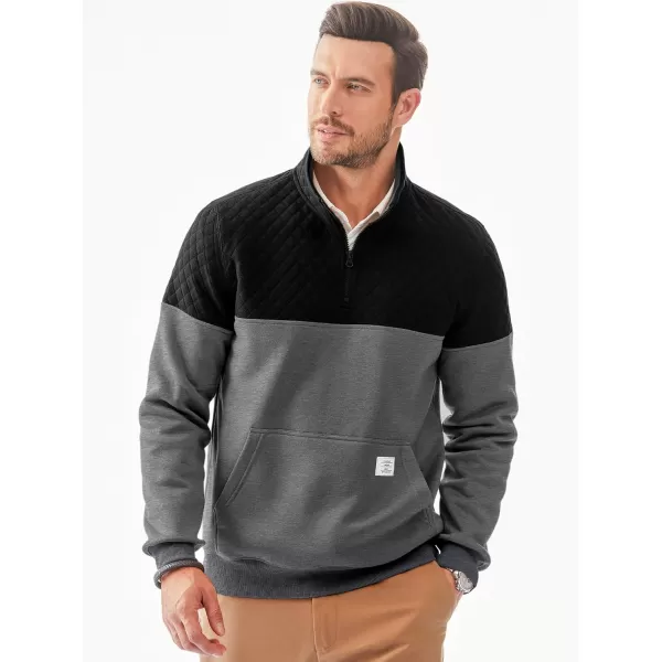 JMIERR Men's Quarter Zip Pullover Quilted Sweatshirt Pullover Long Sleeve Stand Collar Sweater Color Block Sweatshirt