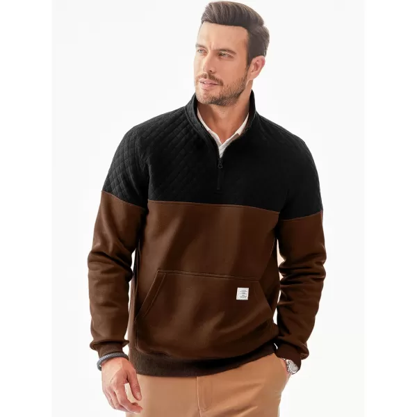 JMIERR Men's Quarter Zip Pullover Quilted Sweatshirt Pullover Long Sleeve Stand Collar Sweater Color Block Sweatshirt
