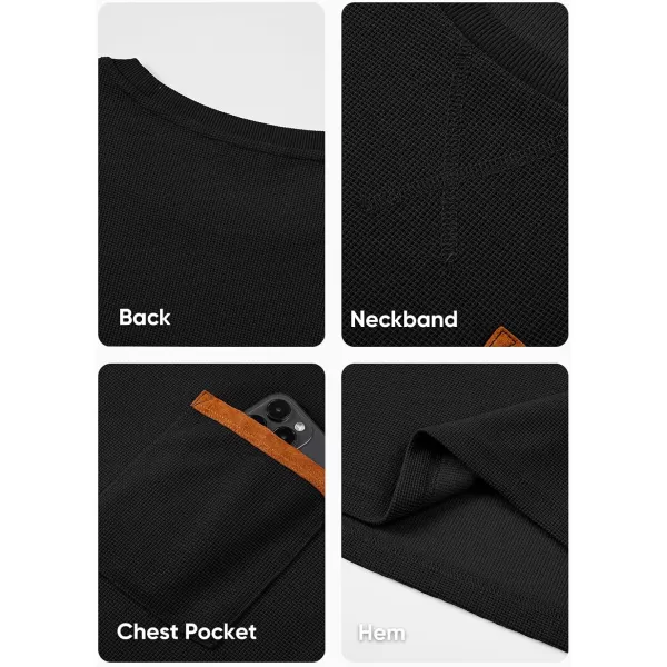 JMIERR Men's T-Shirt Waffle Textured Knit Drop-Shoulder Long Sleeve Tops Hipster Hip Hop Longline Crewneck Tees with Pocket