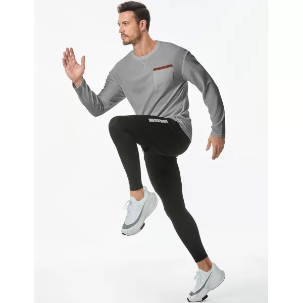 JMIERR Men's T-Shirt Waffle Textured Knit Drop-Shoulder Long Sleeve Tops Hipster Hip Hop Longline Crewneck Tees with Pocket