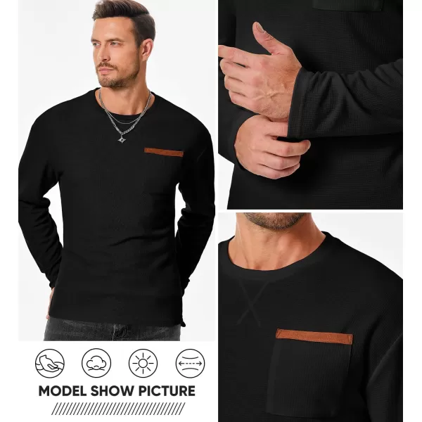 JMIERR Men's T-Shirt Waffle Textured Knit Drop-Shoulder Long Sleeve Tops Hipster Hip Hop Longline Crewneck Tees with Pocket