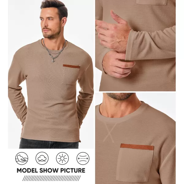 JMIERR Men's T-Shirt Waffle Textured Knit Drop-Shoulder Long Sleeve Tops Hipster Hip Hop Longline Crewneck Tees with Pocket