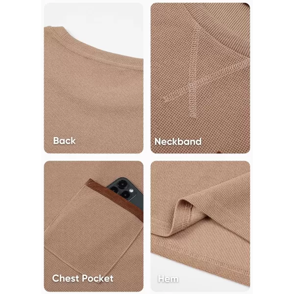 JMIERR Men's T-Shirt Waffle Textured Knit Drop-Shoulder Long Sleeve Tops Hipster Hip Hop Longline Crewneck Tees with Pocket