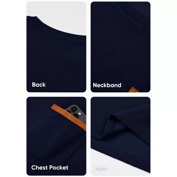 JMIERR Men's T-Shirt Waffle Textured Knit Drop-Shoulder Long Sleeve Tops Hipster Hip Hop Longline Crewneck Tees with Pocket