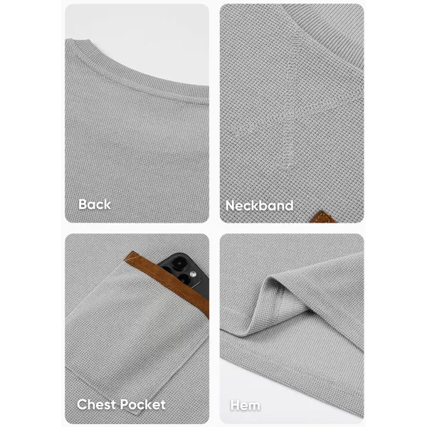 JMIERR Men's T-Shirt Waffle Textured Knit Drop-Shoulder Long Sleeve Tops Hipster Hip Hop Longline Crewneck Tees with Pocket