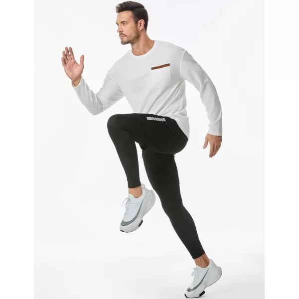 JMIERR Men's T-Shirt Waffle Textured Knit Drop-Shoulder Long Sleeve Tops Hipster Hip Hop Longline Crewneck Tees with Pocket