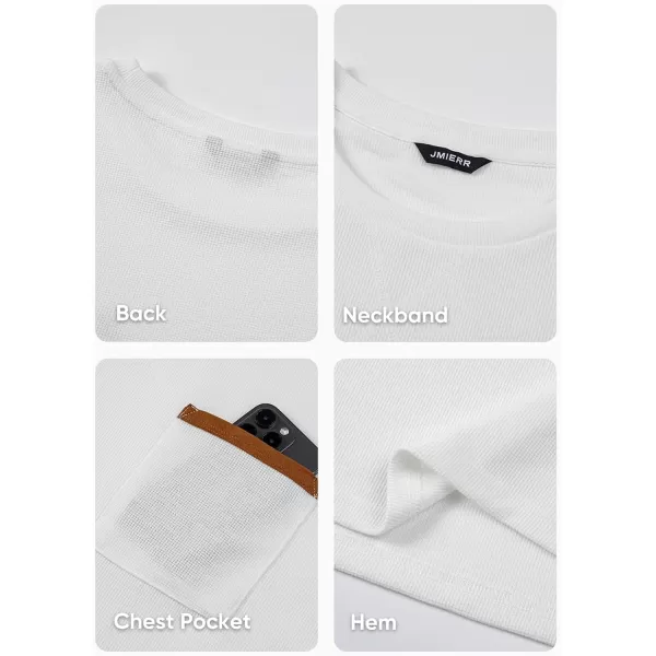 JMIERR Men's T-Shirt Waffle Textured Knit Drop-Shoulder Long Sleeve Tops Hipster Hip Hop Longline Crewneck Tees with Pocket