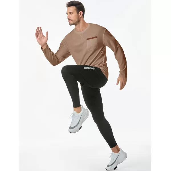 JMIERR Men's T-Shirt Waffle Textured Knit Drop-Shoulder Long Sleeve Tops Hipster Hip Hop Longline Crewneck Tees with Pocket