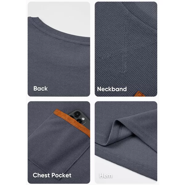 JMIERR Men's T-Shirt Waffle Textured Knit Drop-Shoulder Long Sleeve Tops Hipster Hip Hop Longline Crewneck Tees with Pocket
