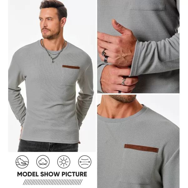 JMIERR Men's T-Shirt Waffle Textured Knit Drop-Shoulder Long Sleeve Tops Hipster Hip Hop Longline Crewneck Tees with Pocket