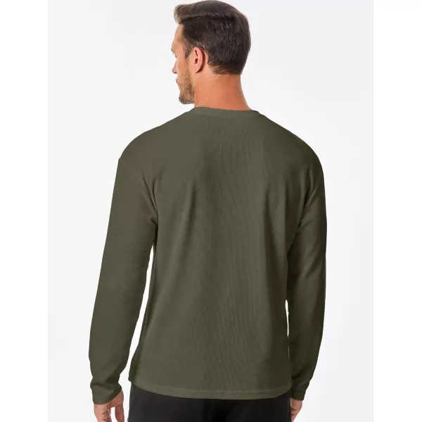 JMIERR Men's T-Shirt Waffle Textured Knit Drop-Shoulder Long Sleeve Tops Hipster Hip Hop Longline Crewneck Tees with Pocket