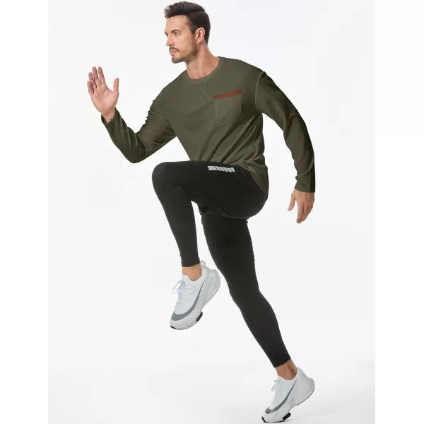 JMIERR Men's T-Shirt Waffle Textured Knit Drop-Shoulder Long Sleeve Tops Hipster Hip Hop Longline Crewneck Tees with Pocket