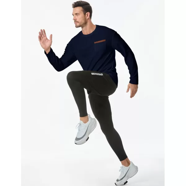 JMIERR Men's T-Shirt Waffle Textured Knit Drop-Shoulder Long Sleeve Tops Hipster Hip Hop Longline Crewneck Tees with Pocket