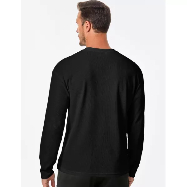 JMIERR Men's T-Shirt Waffle Textured Knit Drop-Shoulder Long Sleeve Tops Hipster Hip Hop Longline Crewneck Tees with Pocket