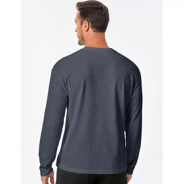 JMIERR Men's T-Shirt Waffle Textured Knit Drop-Shoulder Long Sleeve Tops Hipster Hip Hop Longline Crewneck Tees with Pocket