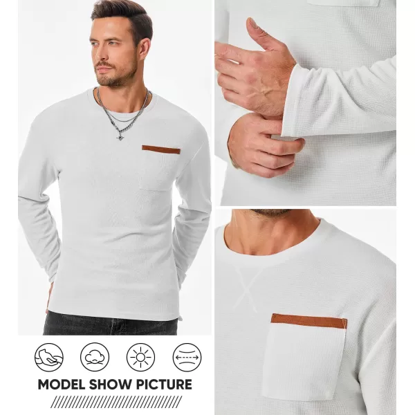 JMIERR Men's T-Shirt Waffle Textured Knit Drop-Shoulder Long Sleeve Tops Hipster Hip Hop Longline Crewneck Tees with Pocket