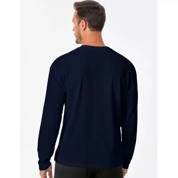 JMIERR Men's T-Shirt Waffle Textured Knit Drop-Shoulder Long Sleeve Tops Hipster Hip Hop Longline Crewneck Tees with Pocket