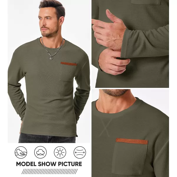 JMIERR Men's T-Shirt Waffle Textured Knit Drop-Shoulder Long Sleeve Tops Hipster Hip Hop Longline Crewneck Tees with Pocket