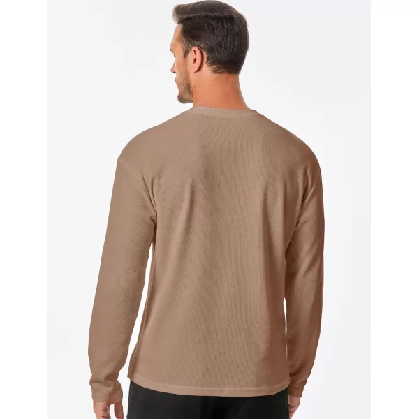 JMIERR Men's T-Shirt Waffle Textured Knit Drop-Shoulder Long Sleeve Tops Hipster Hip Hop Longline Crewneck Tees with Pocket