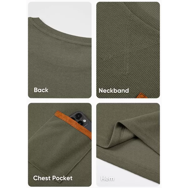 JMIERR Men's T-Shirt Waffle Textured Knit Drop-Shoulder Long Sleeve Tops Hipster Hip Hop Longline Crewneck Tees with Pocket