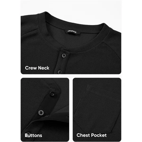 JMIERR Men's Waffle Henley Shirts Crewneck Long Sleeve Button Casual T-Shirt with Pocket