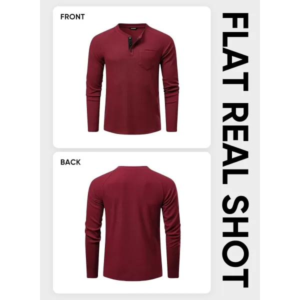 JMIERR Men's Waffle Henley Shirts Crewneck Long Sleeve Button Casual T-Shirt with Pocket