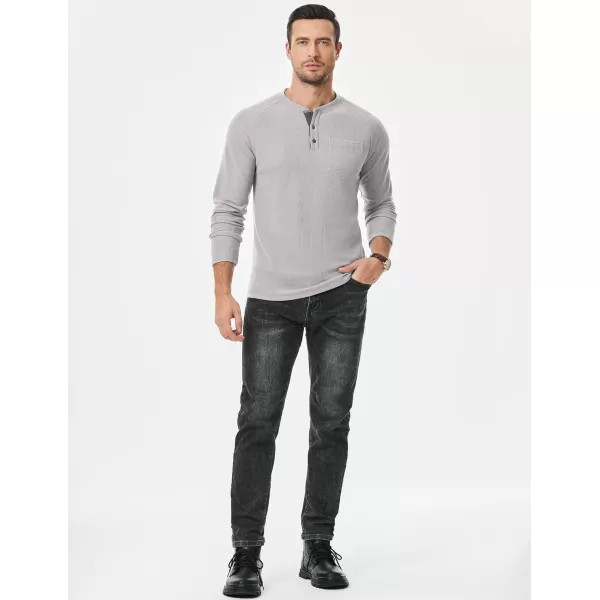 JMIERR Men's Waffle Henley Shirts Crewneck Long Sleeve Button Casual T-Shirt with Pocket