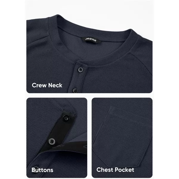JMIERR Men's Waffle Henley Shirts Crewneck Long Sleeve Button Casual T-Shirt with Pocket