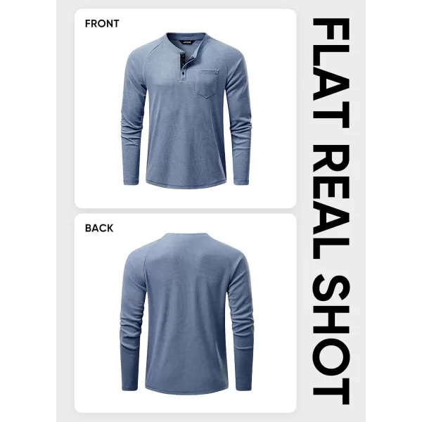 JMIERR Men's Waffle Henley Shirts Crewneck Long Sleeve Button Casual T-Shirt with Pocket