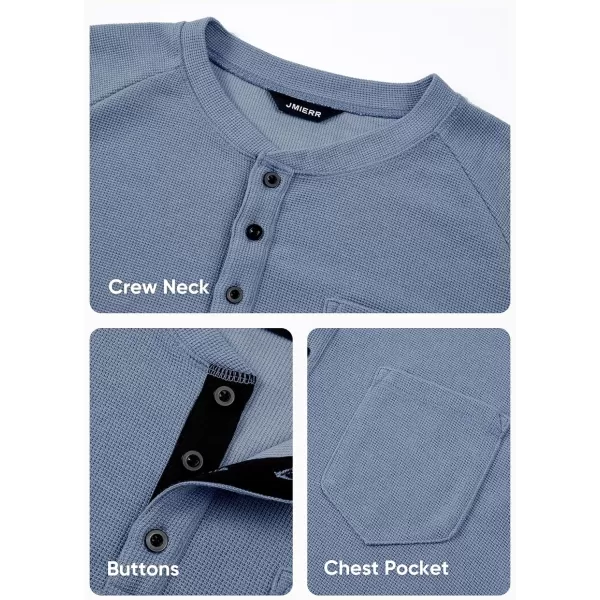 JMIERR Men's Waffle Henley Shirts Crewneck Long Sleeve Button Casual T-Shirt with Pocket