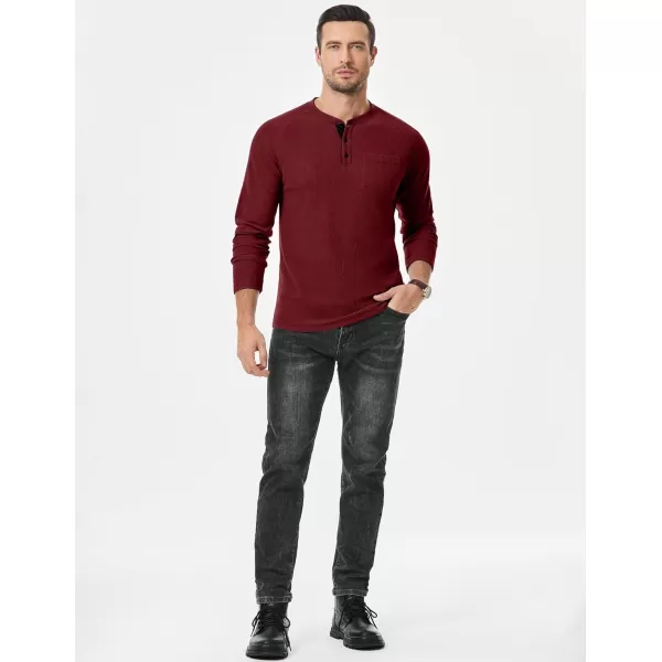 JMIERR Men's Waffle Henley Shirts Crewneck Long Sleeve Button Casual T-Shirt with Pocket