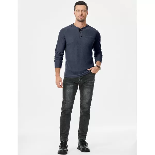 JMIERR Men's Waffle Henley Shirts Crewneck Long Sleeve Button Casual T-Shirt with Pocket