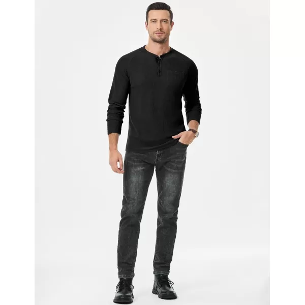 JMIERR Men's Waffle Henley Shirts Crewneck Long Sleeve Button Casual T-Shirt with Pocket