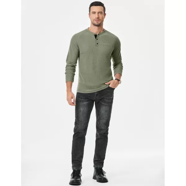 JMIERR Men's Waffle Henley Shirts Crewneck Long Sleeve Button Casual T-Shirt with Pocket