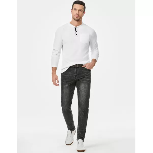 JMIERR Men's Waffle Henley Shirts Crewneck Long Sleeve Button Casual T-Shirt with Pocket