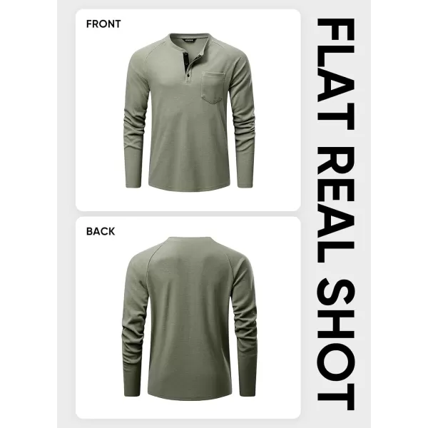 JMIERR Men's Waffle Henley Shirts Crewneck Long Sleeve Button Casual T-Shirt with Pocket