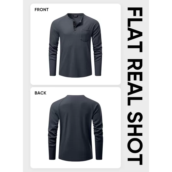 JMIERR Men's Waffle Henley Shirts Crewneck Long Sleeve Button Casual T-Shirt with Pocket