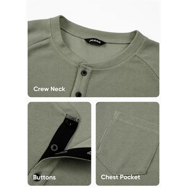JMIERR Men's Waffle Henley Shirts Crewneck Long Sleeve Button Casual T-Shirt with Pocket